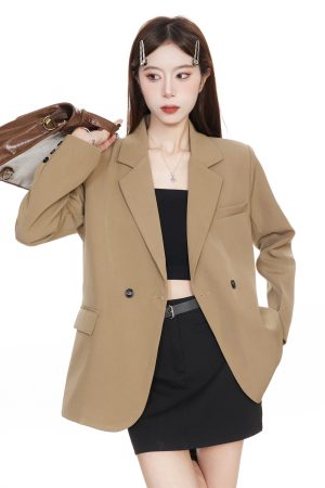 Petite Brown Blazer Jacket for Women - Elegant Casual Spring 2025 Suit Jacket with High-End Feel, Perfect for Work or Outings