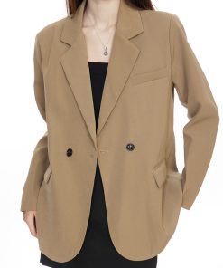 Petite Brown Blazer Jacket for Women - Elegant Casual Spring 2025 Suit Jacket with High-End Feel, Perfect for Work or Outings