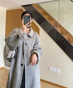 Petite Double-Sided Cashmere Gray Coat for Women, High-Grade Alpaca Wool Winter Overcoat