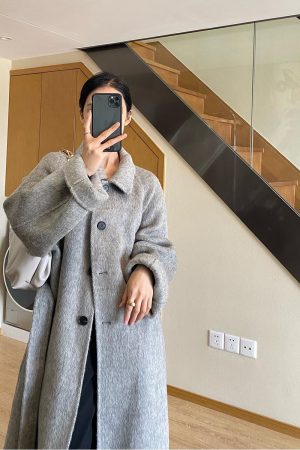 Petite Double-Sided Cashmere Gray Coat for Women, High-Grade Alpaca Wool Winter Overcoat