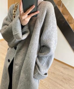 Petite Double-Sided Cashmere Gray Coat for Women, High-Grade Alpaca Wool Winter Overcoat