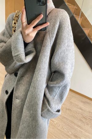 Petite Double-Sided Cashmere Gray Coat for Women, High-Grade Alpaca Wool Winter Overcoat