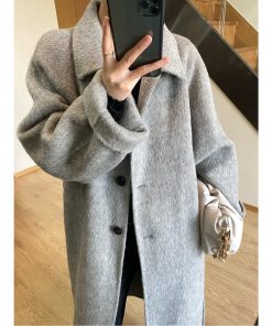 Petite Double-Sided Cashmere Gray Coat for Women, High-Grade Alpaca Wool Winter Overcoat