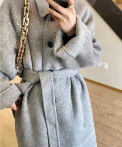 Petite Double-Sided Cashmere Gray Coat for Women, High-Grade Alpaca Wool Winter Overcoat