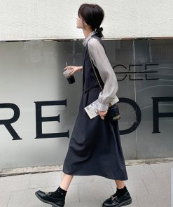 Petite Gray Dress with Faux Two-Piece Design - Elegant Spring 2025 Style, Trendy and Popular for a Chic Look