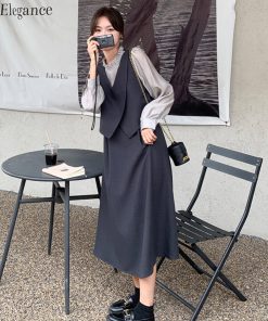 Petite Gray Dress with Faux Two-Piece Design - Elegant Spring 2025 Style, Trendy and Popular for a Chic Look