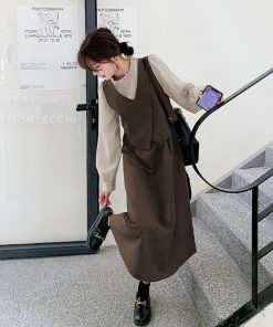 Petite Gray Dress with Faux Two-Piece Design - Elegant Spring 2025 Style, Trendy and Popular for a Chic Look