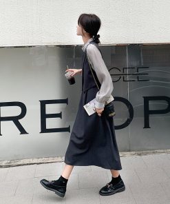 Petite Gray Dress with Faux Two-Piece Design - Elegant Spring 2025 Style, Trendy and Popular for a Chic Look