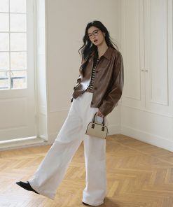 Petite Retro Oil Wax Leather Jacket in Coffee Color - Eco-Friendly PU Leather, Short Style, Versatile Fashion Layering