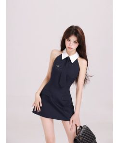 Petite Summer Sleeveless Polo Dress for Women, Waist-Cinching College Style, High-Quality Spicy Girl Short Skirt