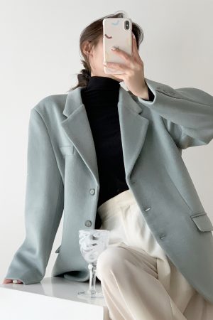 Petite Vintage Wool Blazer Jacket for Women - Casual Loose Fit Winter Suit Coat