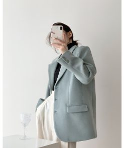 Petite Vintage Wool Blazer Jacket for Women - Casual Loose Fit Winter Suit Coat