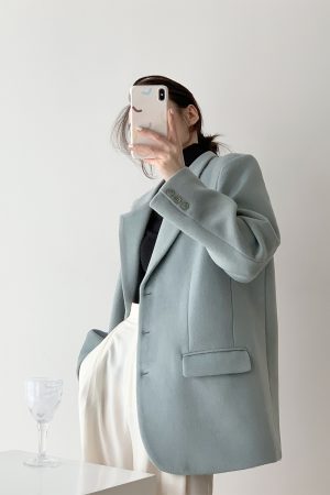 Petite Vintage Wool Blazer Jacket for Women - Casual Loose Fit Winter Suit Coat