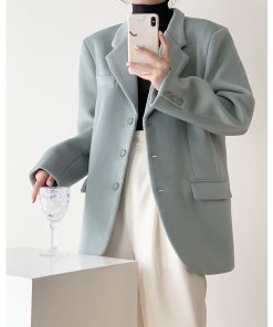 Petite Vintage Wool Blazer Jacket for Women - Casual Loose Fit Winter Suit Coat