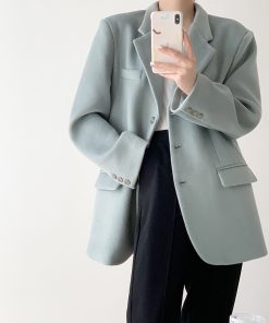 Petite Vintage Wool Blazer Jacket for Women - Casual Loose Fit Winter Suit Coat