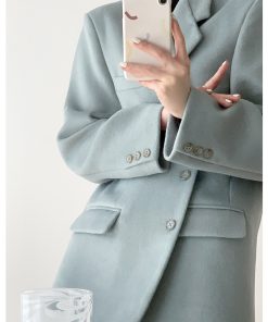 Petite Vintage Wool Blazer Jacket for Women - Casual Loose Fit Winter Suit Coat