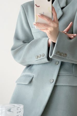 Petite Vintage Wool Blazer Jacket for Women - Casual Loose Fit Winter Suit Coat