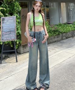 Petite Wide-Leg Jeans for Women - 2025 High-Waisted Loose Retro Straight Leg Trousers in Floor-Length Style