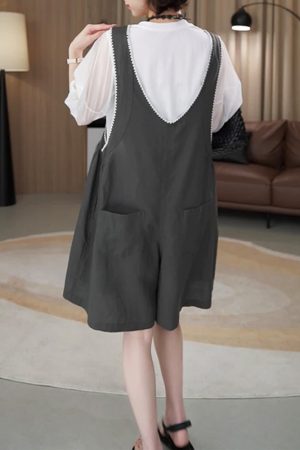 Petite Women's Korean Style Embroidered Short Sleeve Top & Suspender Pants Set - Trendy Two-Piece Outfit for Summer 2025