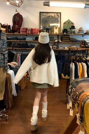 Petite Women's Korean Style Soft Fluffy Knitted Cardigan, Loose Fit Sweater Coat for Autumn 2025, Cozy Layering Essential