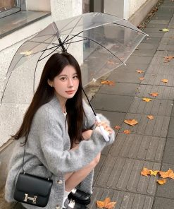 Petite Women's Korean Style Soft Fluffy Knitted Cardigan, Loose Fit Sweater Coat for Autumn 2025, Cozy Layering Essential