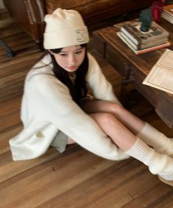 Petite Women's Korean Style Soft Fluffy Knitted Cardigan, Loose Fit Sweater Coat for Autumn 2025, Cozy Layering Essential