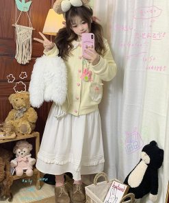 Petite Women's Two-Piece Skirt Set, Pudding Bear Style for Autumn & Winter, Trendy Spring Outfits 2025