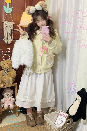 Petite Women's Two-Piece Skirt Set, Pudding Bear Style for Autumn & Winter, Trendy Spring Outfits 2025