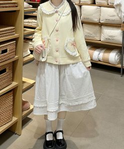 Petite Women's Two-Piece Skirt Set, Pudding Bear Style for Autumn & Winter, Trendy Spring Outfits 2025