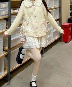 Petite Women's Two-Piece Skirt Set, Pudding Bear Style for Autumn & Winter, Trendy Spring Outfits 2025