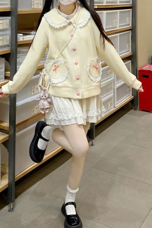 Petite Women's Two-Piece Skirt Set, Pudding Bear Style for Autumn & Winter, Trendy Spring Outfits 2025