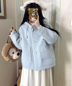 Petite Women's Woolen Duffle Coat with Hood, College Style, Winter JK Uniform, 2025 New Arrival