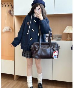 Petite Women's Woolen Duffle Coat with Hood, College Style, Winter JK Uniform, 2025 New Arrival