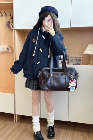 Petite Women's Woolen Duffle Coat with Hood, College Style, Winter JK Uniform, 2025 New Arrival