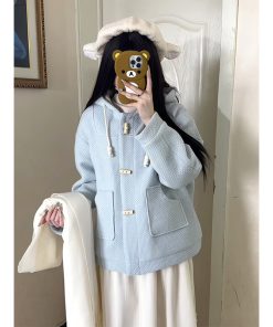 Petite Women's Woolen Duffle Coat with Hood, College Style, Winter JK Uniform, 2025 New Arrival