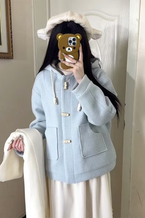 Petite Women's Woolen Duffle Coat with Hood, College Style, Winter JK Uniform, 2025 New Arrival