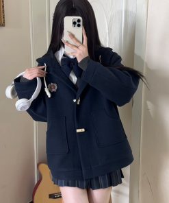 Petite Women's Woolen Duffle Coat with Hood, College Style, Winter JK Uniform, 2025 New Arrival