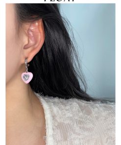 Pink and Apple Green Heart Zircon Stud Earrings for Women - Niche Design 925 Silver Jewelry for Early Spring Fashion