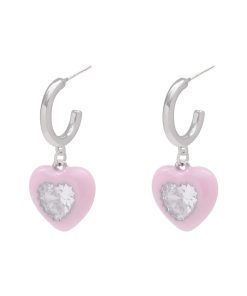 Pink and Apple Green Heart Zircon Stud Earrings for Women - Niche Design 925 Silver Jewelry for Early Spring Fashion