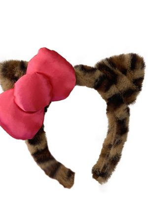Pink Bow Leopard Print Cat Ears Headband for Women - Cute Hairband Hairpin for Face Washing, Y2K Style Fashion Accessory