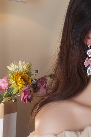 Pink Bowknot Crystal Tassel Earrings - Exaggerated Long Design, Stylish High-End Feel, Unique Women's Jewelry Trend