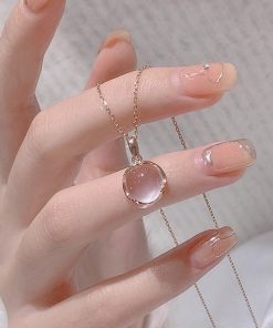 Pink Chalcedony Clavicle Necklace - Luxurious Unique Design, Versatile 2025 Fashion Accessory for Elegant Looks