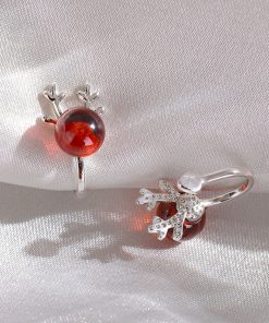 Pink Crystal Dragon Year Birthstone Stud Earrings for Women, Light Luxury Ear Clips, Trendy Accessories for Autumn and Winter 2025