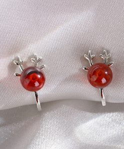 Pink Crystal Dragon Year Birthstone Stud Earrings for Women, Light Luxury Ear Clips, Trendy Accessories for Autumn and Winter 2025