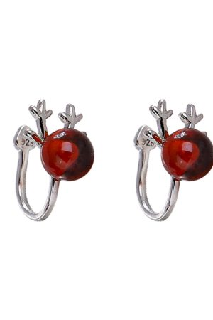 Pink Crystal Dragon Year Birthstone Stud Earrings for Women, Light Luxury Ear Clips, Trendy Accessories for Autumn and Winter 2025