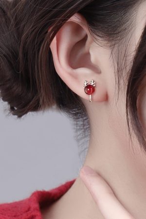 Pink Crystal Dragon Year Birthstone Stud Earrings for Women, Light Luxury Ear Clips, Trendy Accessories for Autumn and Winter 2025