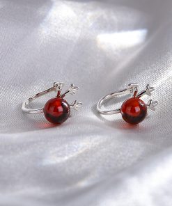 Pink Crystal Dragon Year Birthstone Stud Earrings for Women, Light Luxury Ear Clips, Trendy Accessories for Autumn and Winter 2025