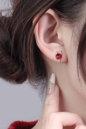 Pink Crystal Dragon Year Birthstone Stud Earrings for Women, Light Luxury Ear Clips, Trendy Accessories for Autumn and Winter 2025