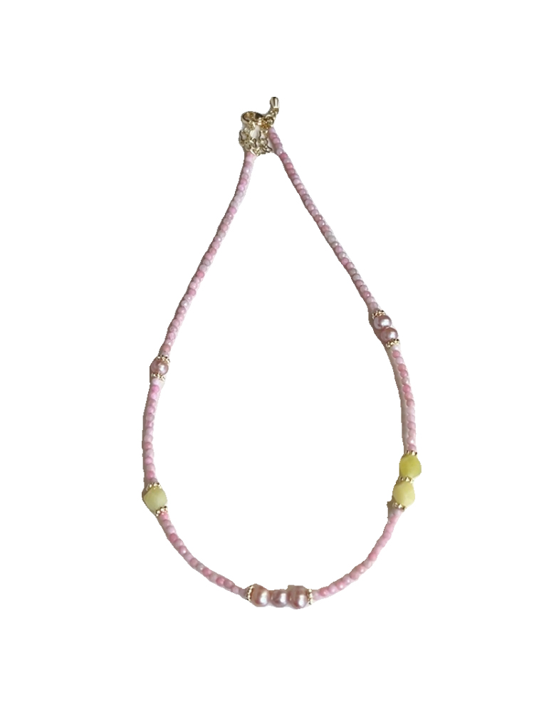 Pink Crystal Necklace for Women with Natural Freshwater Pearls and Turquoise Collarbone Chain - High-End Niche Jewelry Accessory Pink Crystal Necklace for Women with Natural Freshwater Pearls and Turquoise Collarbone Chain - High-End Niche Jewelry Accessory