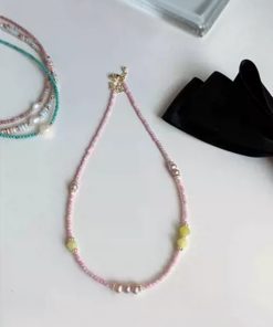 Pink Crystal Necklace for Women with Natural Freshwater Pearls and Turquoise Collarbone Chain - High-End Niche Jewelry Accessory